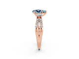 Rose gold Pear Cut Aquamarine Three-Stone Ring with Pavé Split Shank and Four-Prong Setting_14
