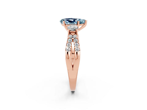Rose gold Pear Cut Aquamarine Three-Stone Ring with Pavé Split Shank and Four-Prong Setting_14