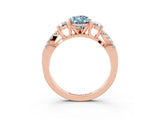 Rose gold Pear Cut Aquamarine Three-Stone Ring with Pavé Split Shank and Four-Prong Setting_15
