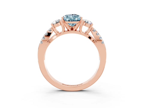 Rose gold Pear Cut Aquamarine Three-Stone Ring with Pavé Split Shank and Four-Prong Setting_15
