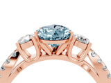 Rose gold Pear Cut Aquamarine Three-Stone Ring with Pavé Split Shank and Four-Prong Setting_16