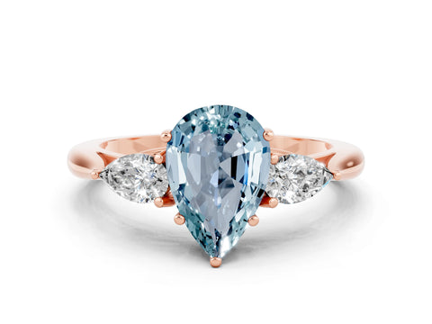 Rose gold Pear Cut Aquamarine Three-Stone Ring with Pear Side Stones and Four-Prong Setting_12