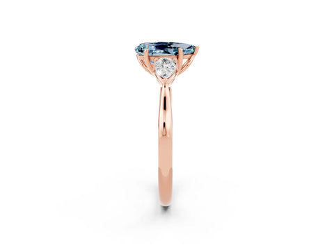 Rose gold Pear Cut Aquamarine Three-Stone Ring with Pear Side Stones and Four-Prong Setting_14