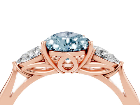 Rose gold Pear Cut Aquamarine Three-Stone Ring with Pear Side Stones and Four-Prong Setting_16