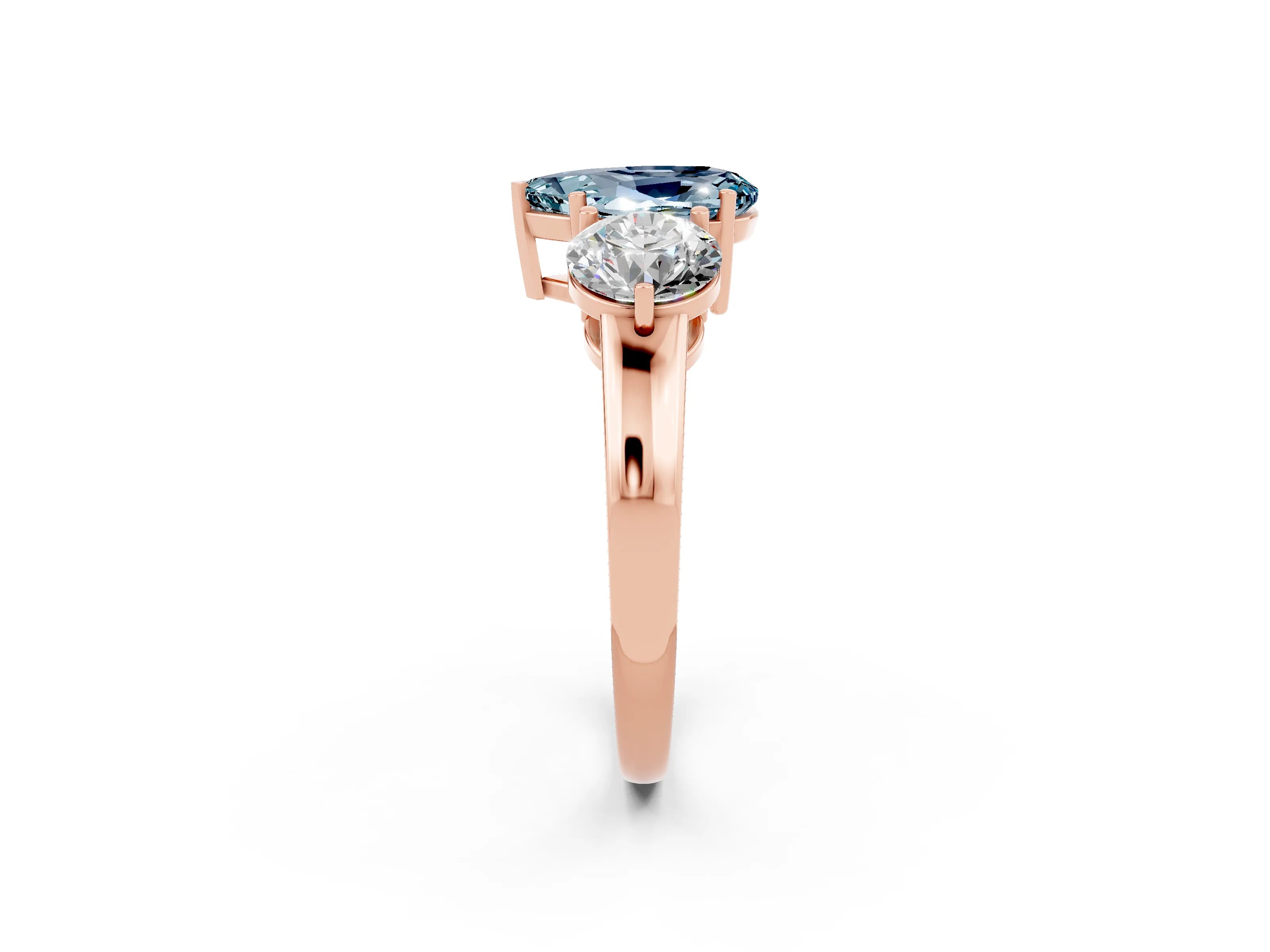 Rose gold Pear Cut Aquamarine Three-Stone Ring with Prong Setting and Classic Band_2