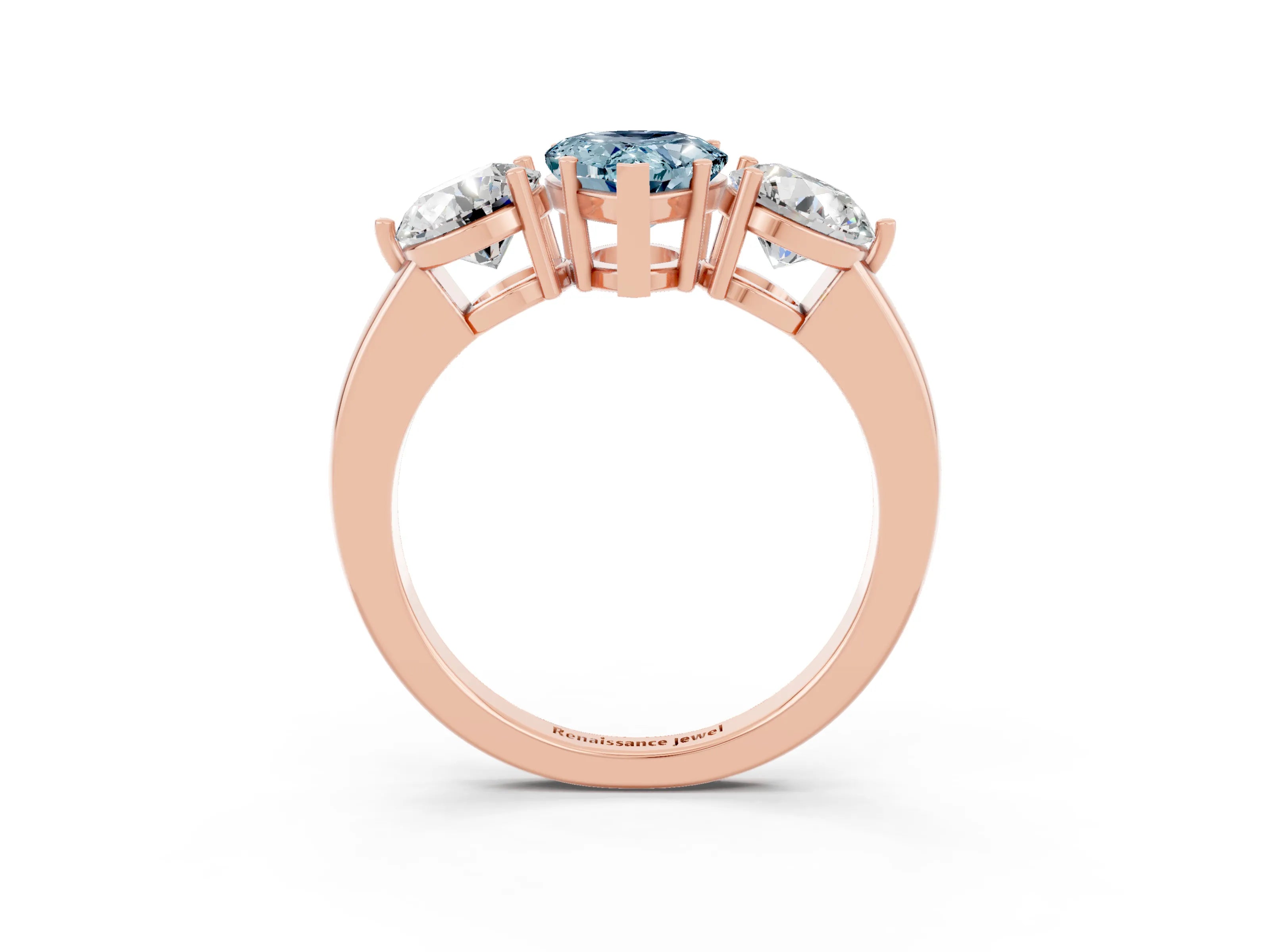 Rose gold Pear Cut Aquamarine Three-Stone Ring with Prong Setting and Classic Band_3