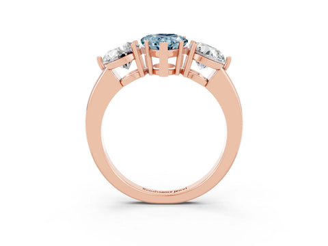 Rose gold Pear Cut Aquamarine Three-Stone Ring with Prong Setting and Classic Band_3