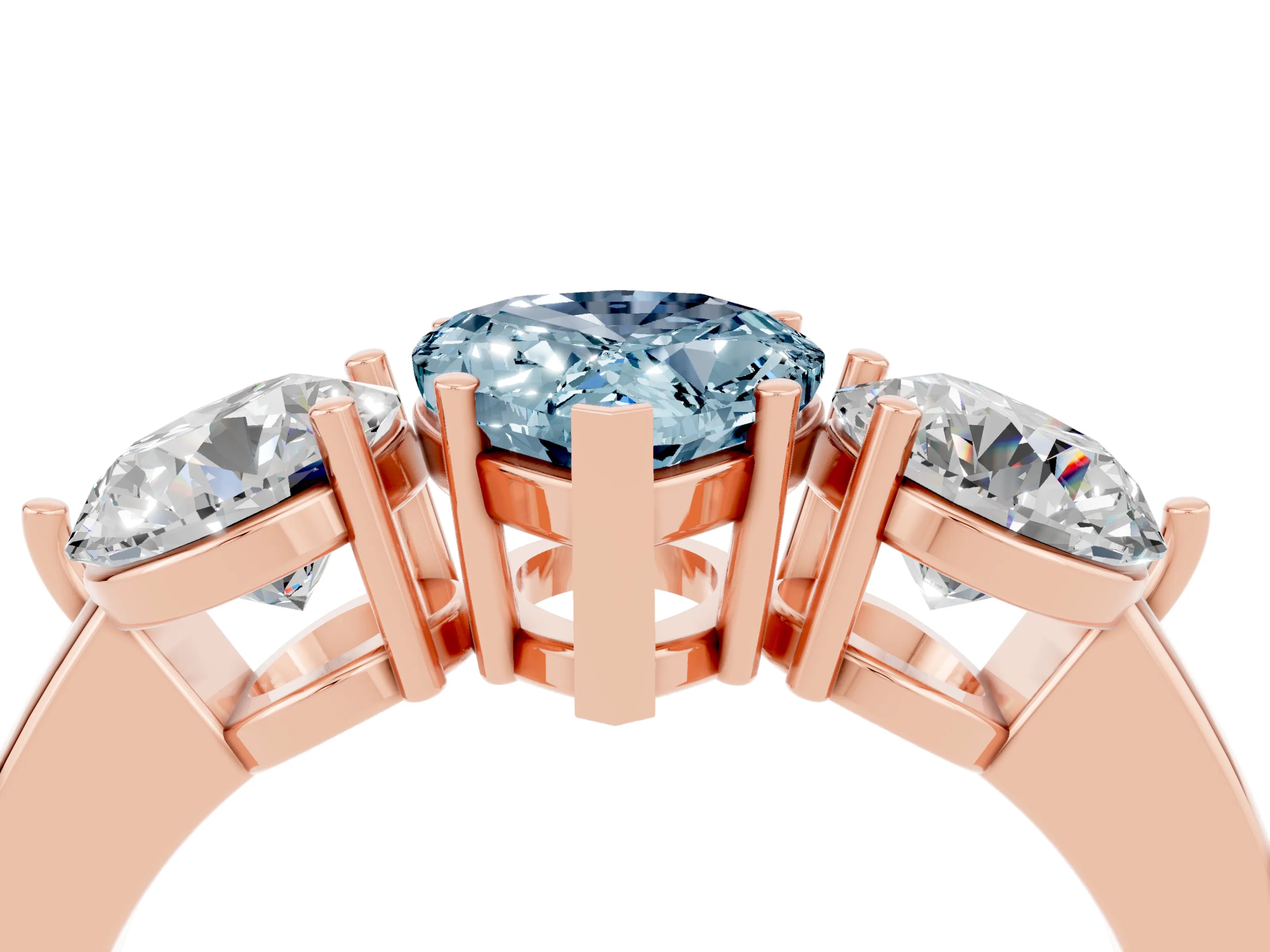 Rose gold Pear Cut Aquamarine Three-Stone Ring with Prong Setting and Classic Band_4