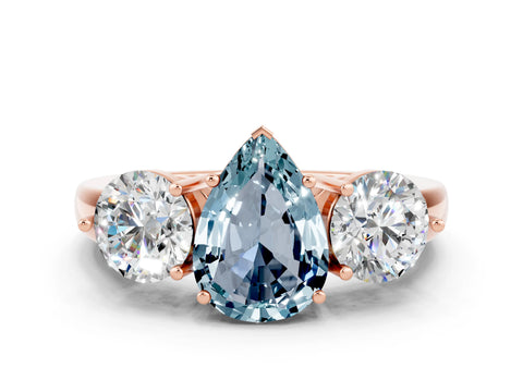 Rose gold Pear Cut Aquamarine Three-Stone Ring with Prong Setting and Classic Band