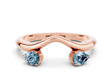 Rose gold Pear Cut Aquamarine Two-Stone Open Band Ring with Prong Setting_6