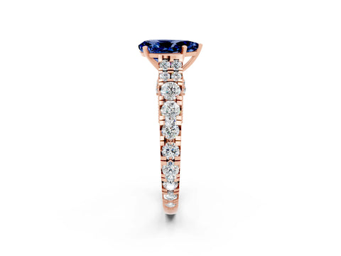 Rose gold Pear Cut Blue Sapphire Classic Solitaire Ring with Pavé Band and Four-Prong Setting_2