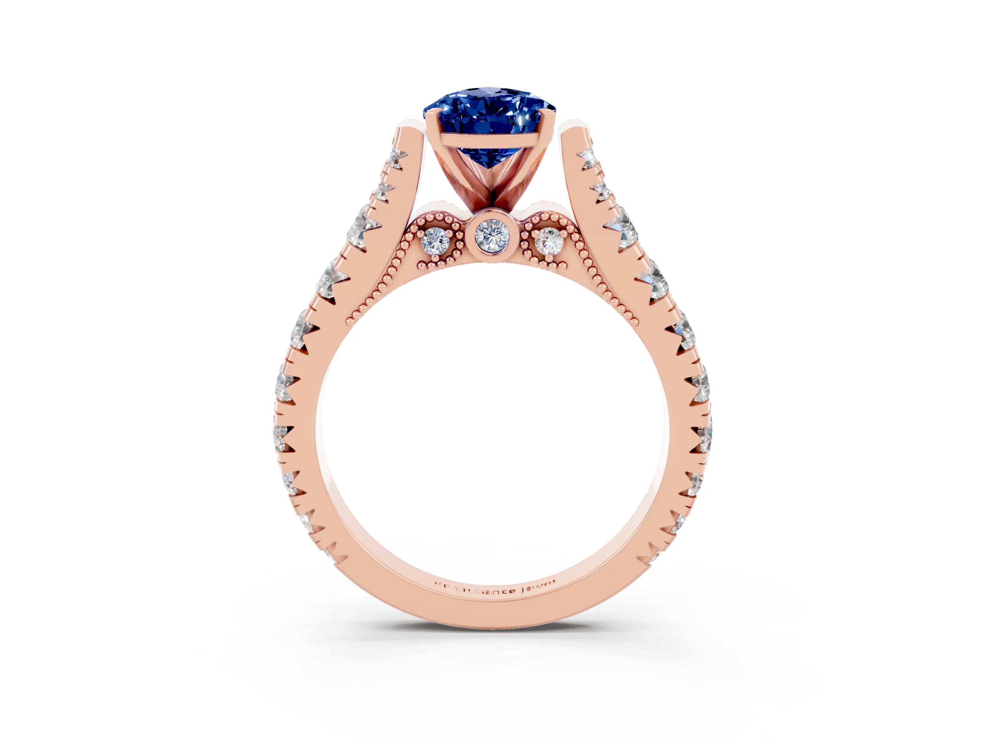 Rose gold Pear Cut Blue Sapphire Classic Solitaire Ring with Pavé Band and Four-Prong Setting_3
