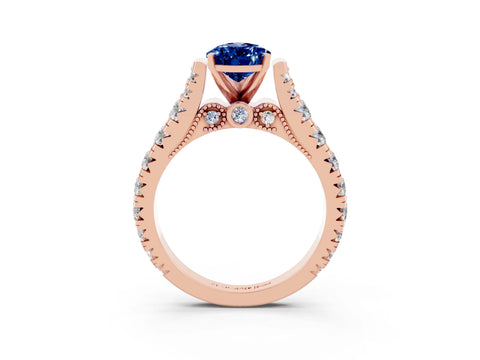 Rose gold Pear Cut Blue Sapphire Classic Solitaire Ring with Pavé Band and Four-Prong Setting_3