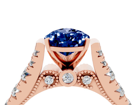 Rose gold Pear Cut Blue Sapphire Classic Solitaire Ring with Pavé Band and Four-Prong Setting_4