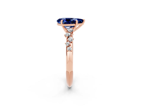 Rose gold Pear Cut Blue Sapphire Cluster Side Stone Solitaire Ring with Prong Setting_26