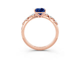 Rose gold Pear Cut Blue Sapphire Cluster Side Stone Solitaire Ring with Prong Setting_27