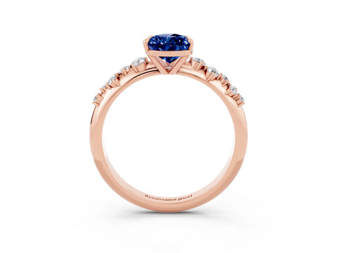 Rose gold Pear Cut Blue Sapphire Cluster Side Stone Solitaire Ring with Prong Setting_27