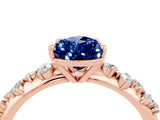 Rose gold Pear Cut Blue Sapphire Cluster Side Stone Solitaire Ring with Prong Setting_28