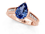 Rose gold Pear Cut Blue Sapphire Engagement Ring with Milgrain Channel Set Band and Prong Setting_1