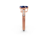Rose gold Pear Cut Blue Sapphire Engagement Ring with Milgrain Channel Set Band and Prong Setting_2