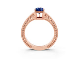 Rose gold Pear Cut Blue Sapphire Engagement Ring with Milgrain Channel Set Band and Prong Setting_3