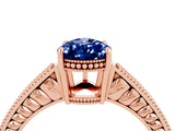 Rose gold Pear Cut Blue Sapphire Engagement Ring with Milgrain Channel Set Band and Prong Setting_4