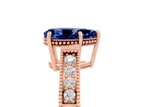 Rose gold Pear Cut Blue Sapphire Engagement Ring with Milgrain Channel Set Band and Prong Setting_5