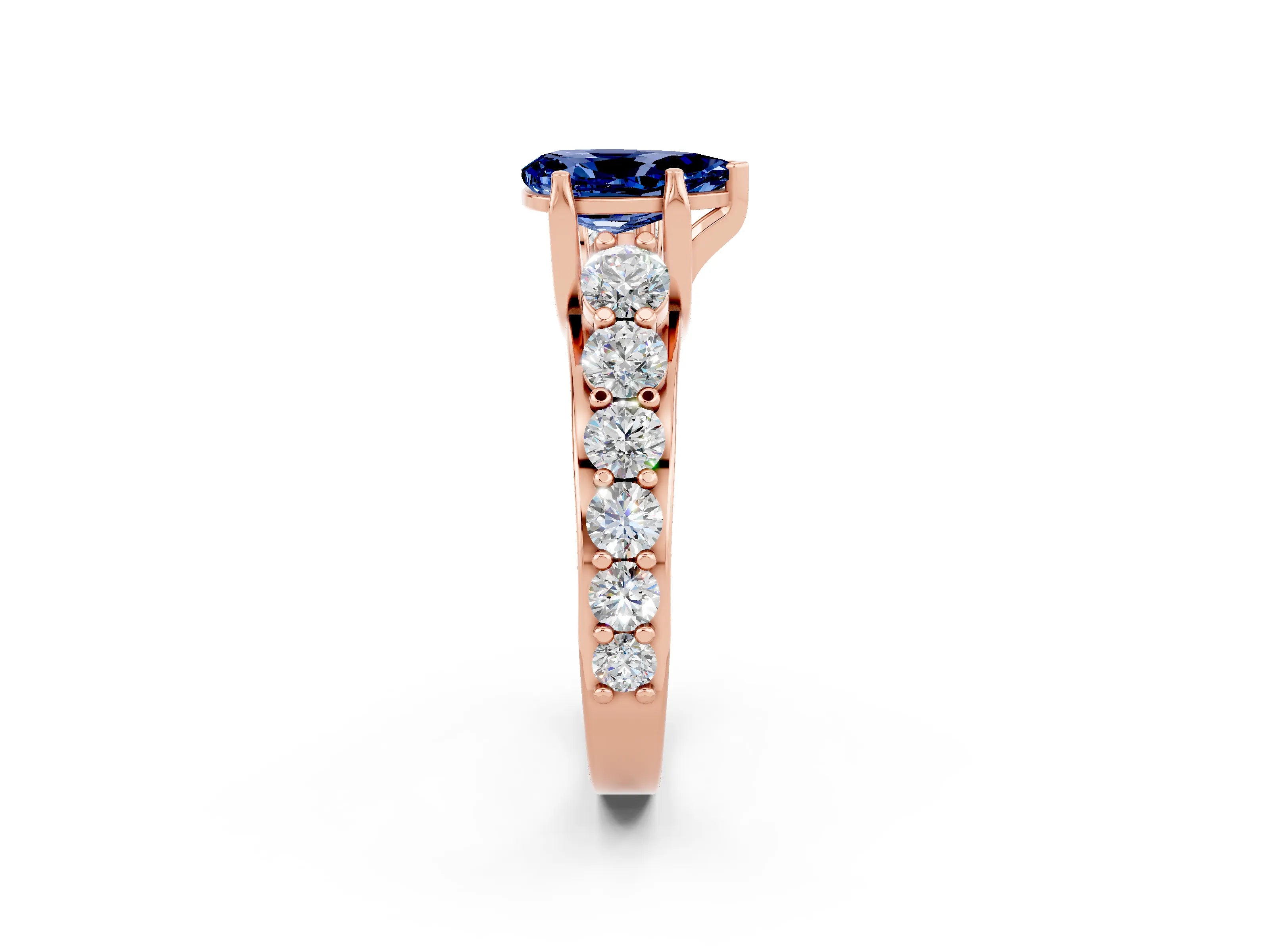 Rose gold Pear Cut Blue Sapphire Engagement Ring with Pavé Band and Four-Prong Setting_2