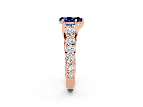 Rose gold Pear Cut Blue Sapphire Engagement Ring with Pavé Band and Four-Prong Setting