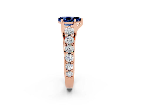 Rose gold Pear Cut Blue Sapphire Engagement Ring with Pavé Band and Four-Prong Setting_2