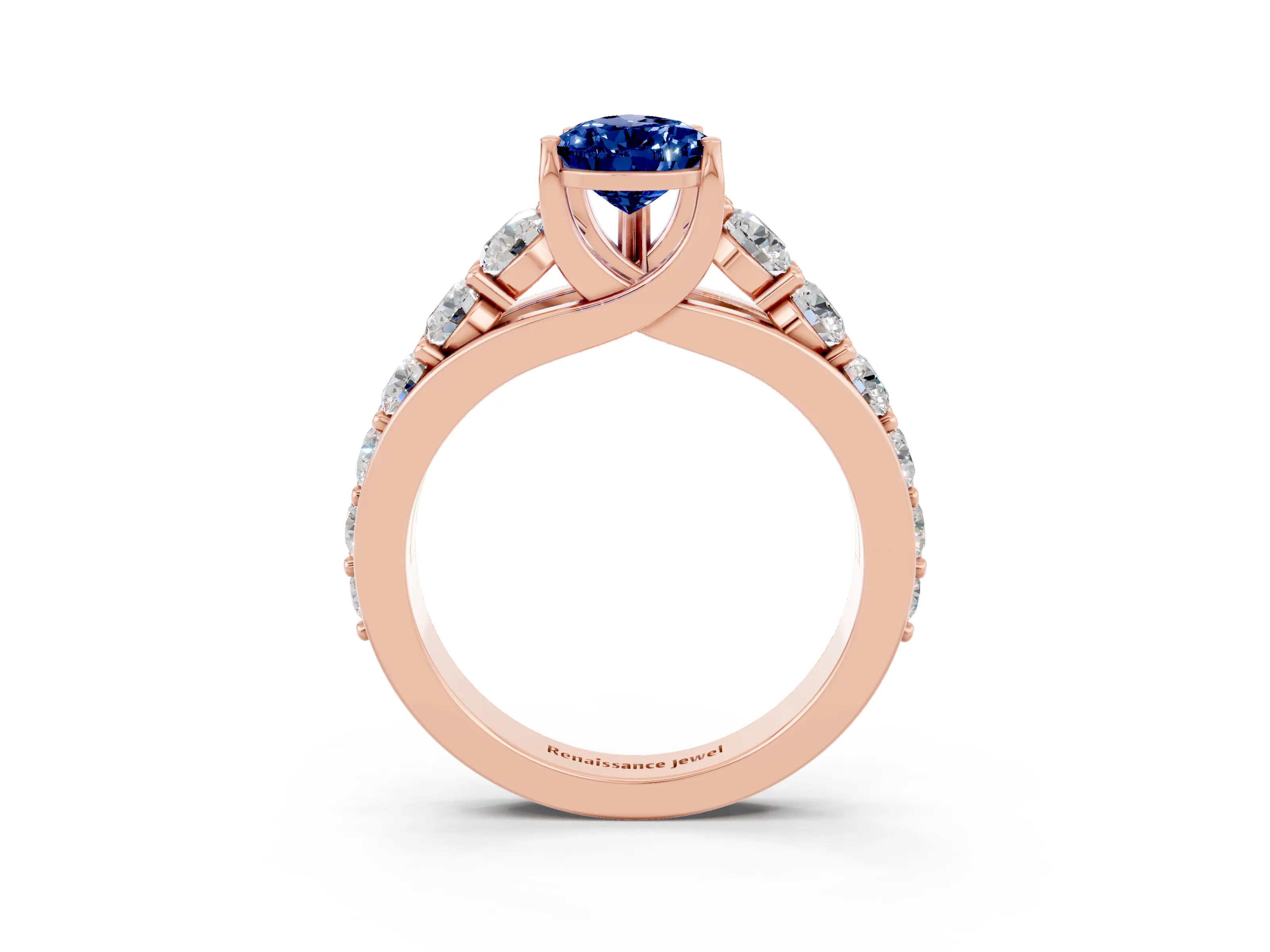 Rose gold Pear Cut Blue Sapphire Engagement Ring with Pavé Band and Four-Prong Setting_3