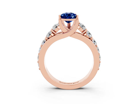 Rose gold Pear Cut Blue Sapphire Engagement Ring with Pavé Band and Four-Prong Setting_3