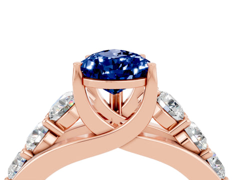 Rose gold Pear Cut Blue Sapphire Engagement Ring with Pavé Band and Four-Prong Setting_4