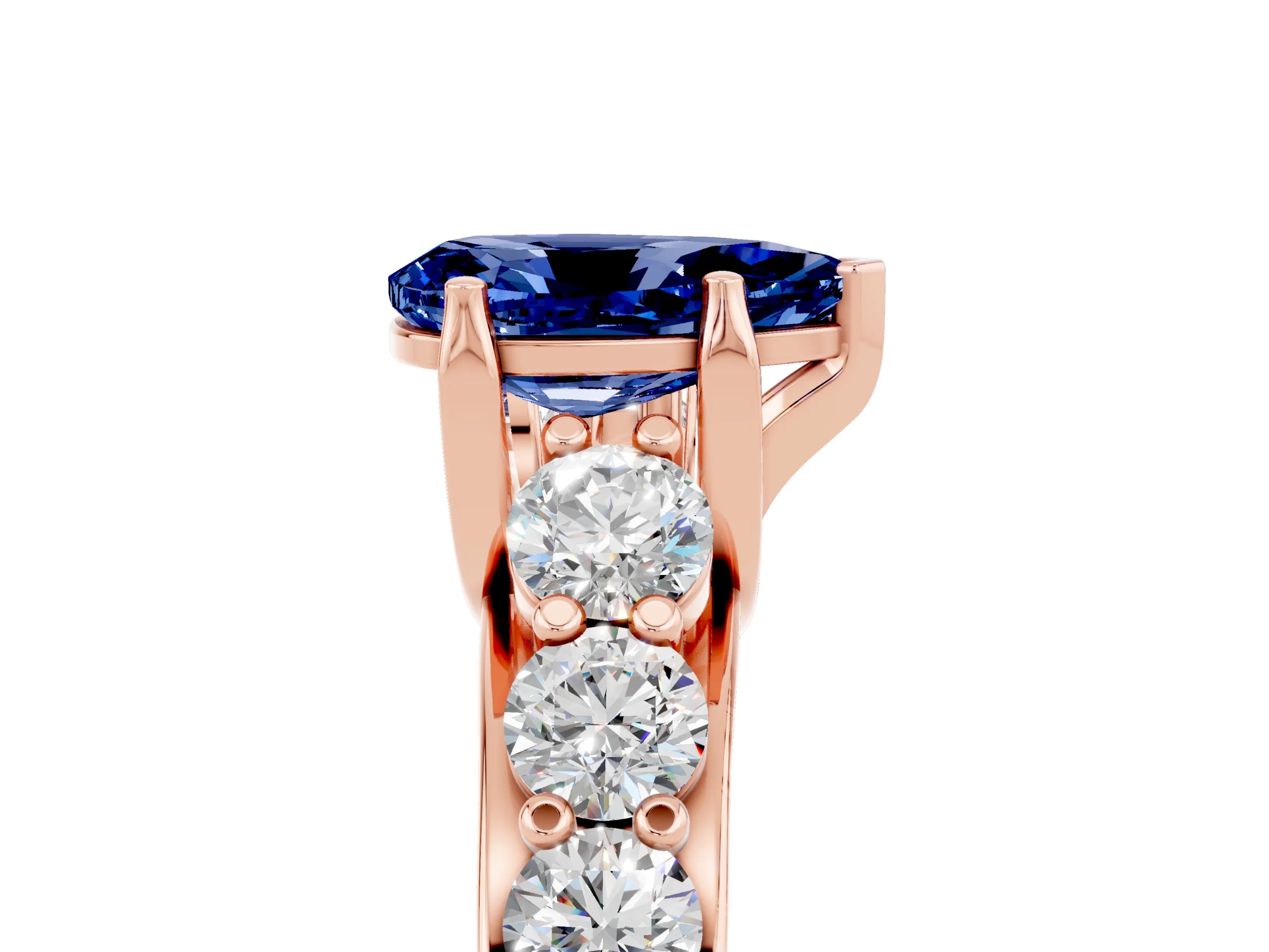 Rose gold Pear Cut Blue Sapphire Engagement Ring with Pavé Band and Four-Prong Setting_5