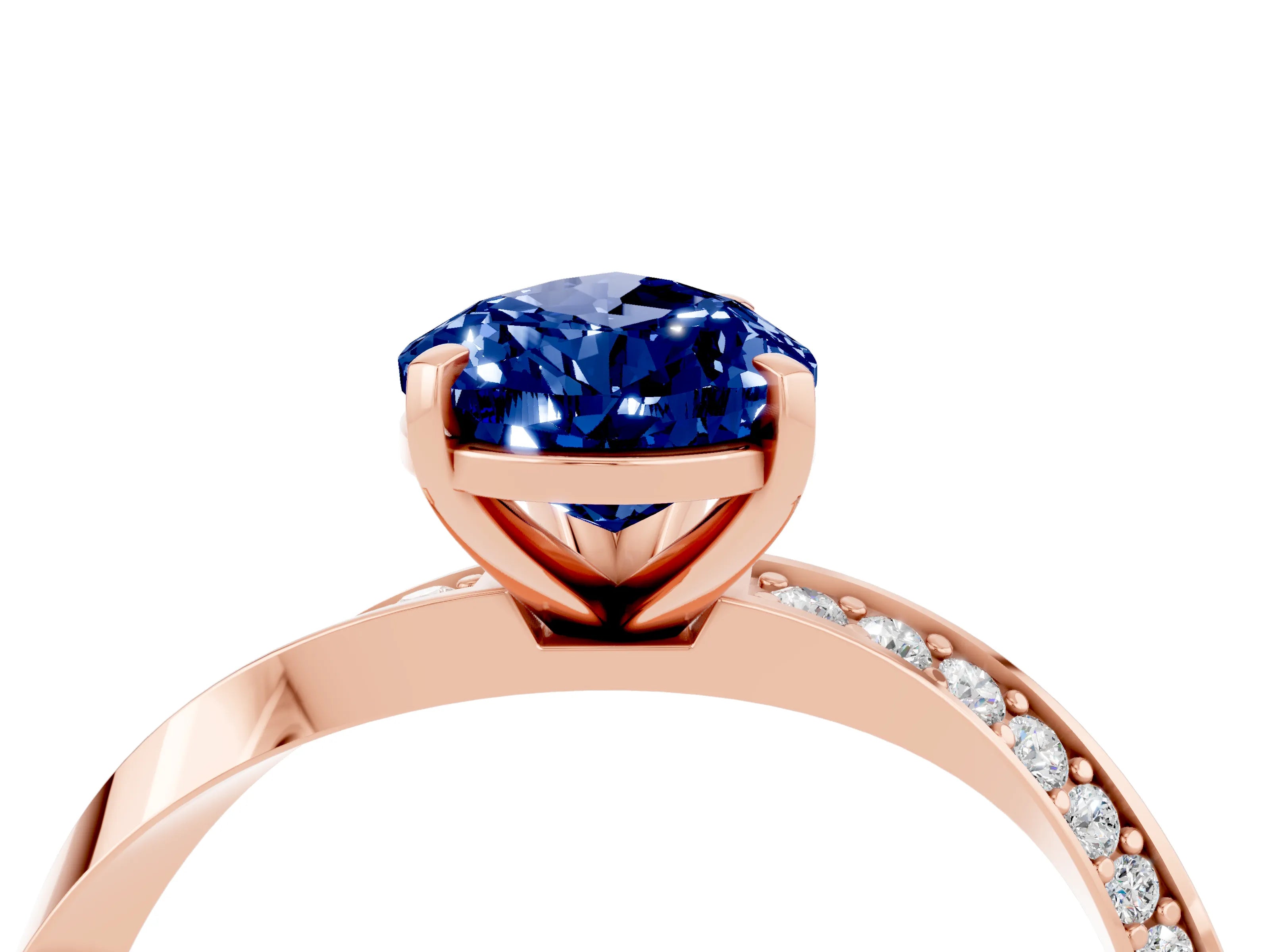 Rose gold Pear Cut Blue Sapphire Engagement Ring with Side Stone Accents and Four-Prong Setting_31