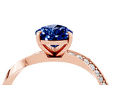Rose gold Pear Cut Blue Sapphire Engagement Ring with Side Stone Accents and Four-Prong Setting_64