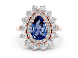 Rose gold Pear Cut Blue Sapphire Floral Double Halo Engagement Ring with Prong Setting_60