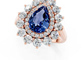 Rose gold Pear Cut Blue Sapphire Floral Double Halo Engagement Ring with Prong Setting_61