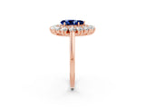 Rose gold Pear Cut Blue Sapphire Floral Double Halo Engagement Ring with Prong Setting_62