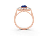 Rose gold Pear Cut Blue Sapphire Floral Double Halo Engagement Ring with Prong Setting_63