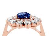 Rose gold Pear Cut Blue Sapphire Floral Double Halo Engagement Ring with Prong Setting_64