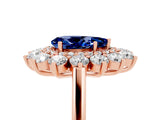 Rose gold Pear Cut Blue Sapphire Floral Double Halo Engagement Ring with Prong Setting_65