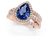 Rose gold Pear Cut Blue Sapphire Halo Ring with Round Split Shank and Prong Setting_61