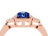 Rose gold Pear Cut Blue Sapphire Halo Ring with Tapered Band and Four-Prong Setting_4
