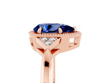Rose gold Pear Cut Blue Sapphire Halo Ring with Tapered Band and Four-Prong Setting_5