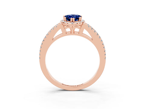 Rose gold Pear Cut Blue Sapphire Halo Split Shank Engagement Ring_15