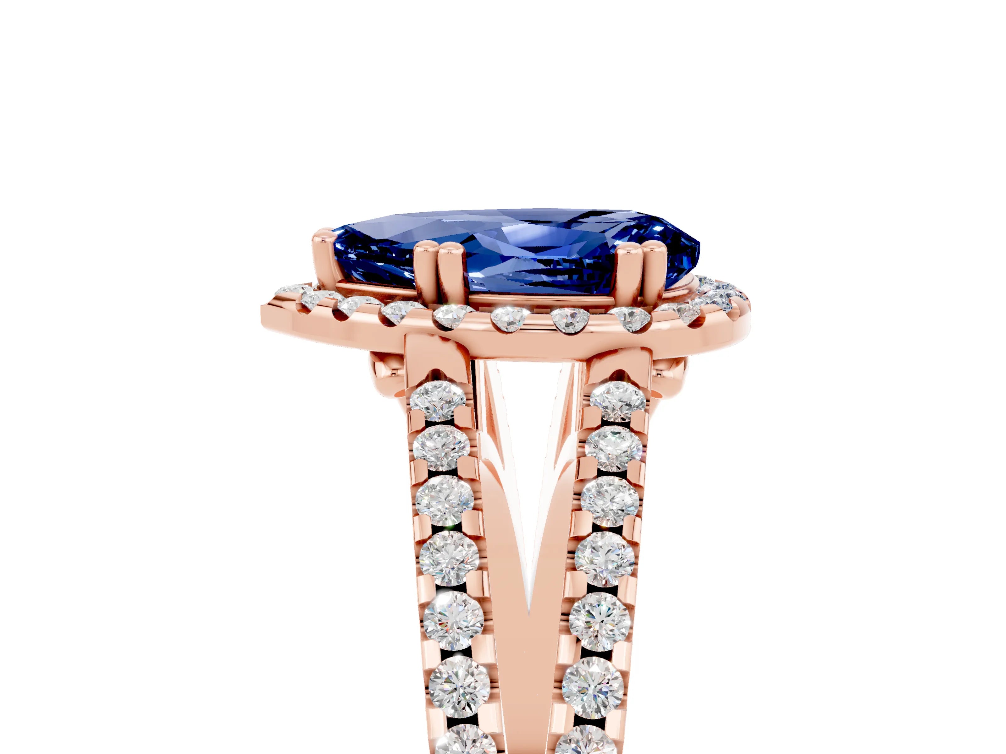 Rose gold Pear Cut Blue Sapphire Halo Split Shank Engagement Ring_17