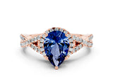 Rose gold Pear Cut Blue Sapphire Halo Twist Band Solitaire Prong Setting Ring