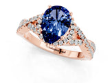 Rose gold Pear Cut Blue Sapphire  Halo Twist Band Solitaire Prong Setting Ring_25