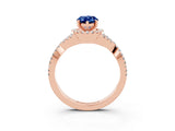 Rose gold Pear Cut Blue Sapphire  Halo Twist Band Solitaire Prong Setting Ring_27
